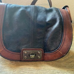 Fossil Black and Brown Leather Shoulder Bag
